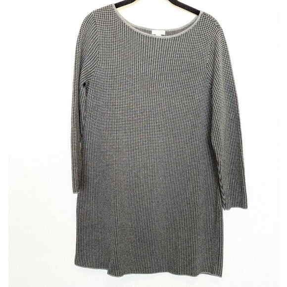 J JILL Sweater Dress Womens Size Petite M Gray Black Houndstooth Academia - Picture 1 of 10